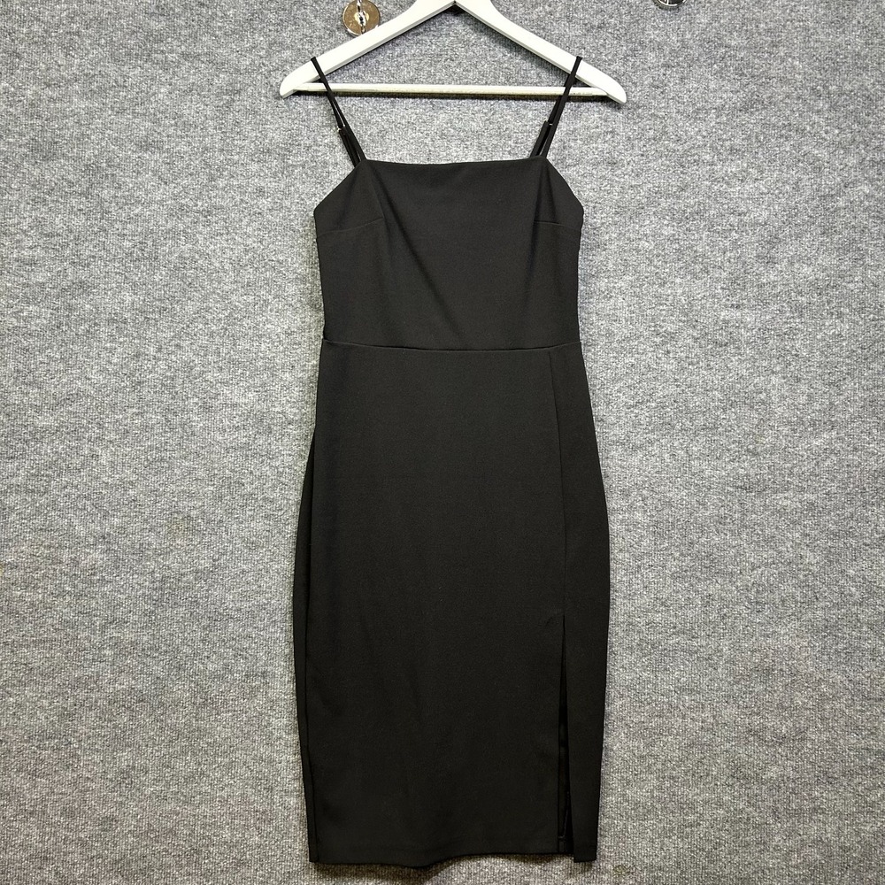 Express Slip Dress Women 6 Black Good Spaghetti Strap Side Slit Square Neck Midi